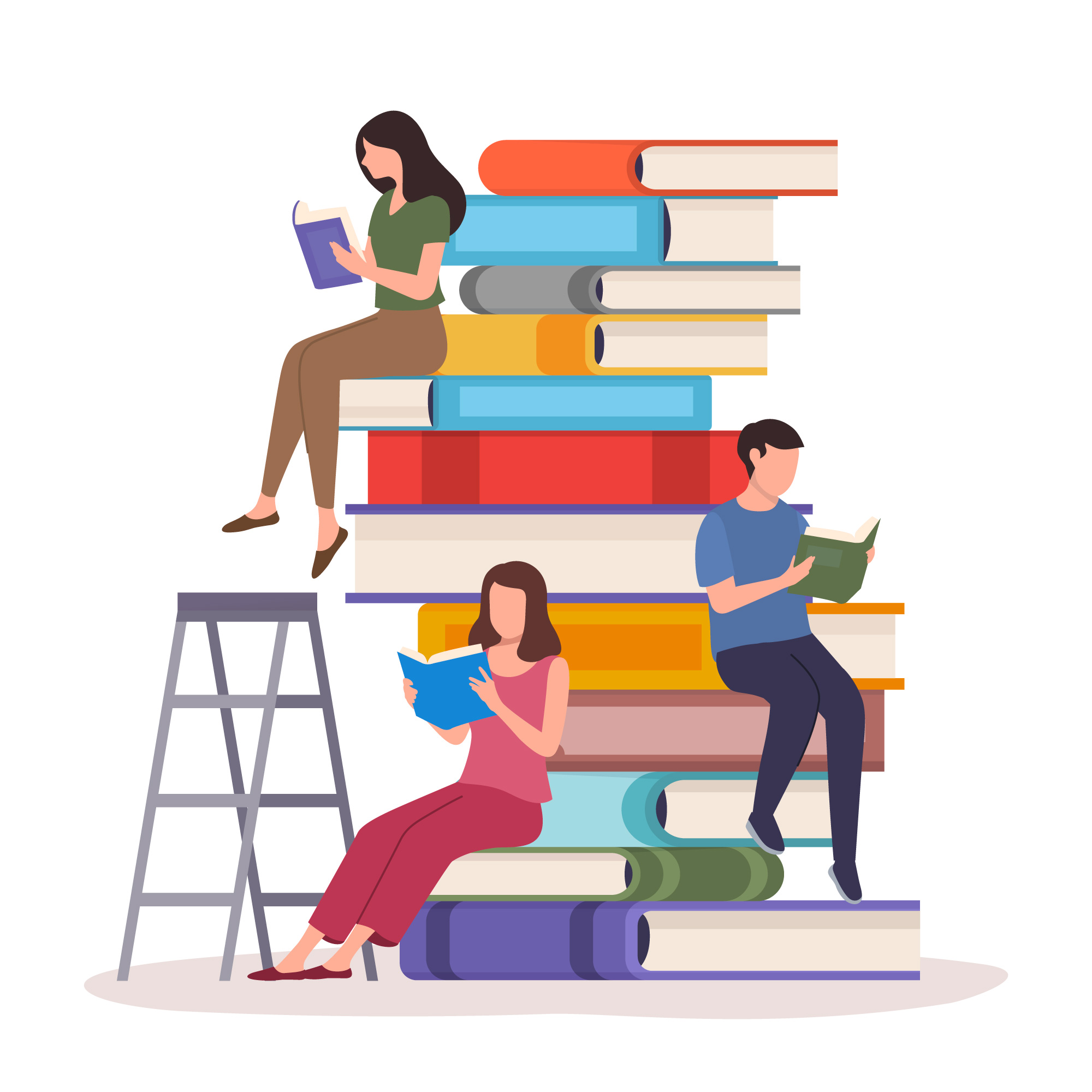 People sitting on stacks of books